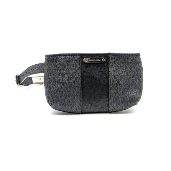 MICHAEL KORS logo center stripe faux-leather belt bag /fanny pack -Black/Grey - Picture 1 of 11